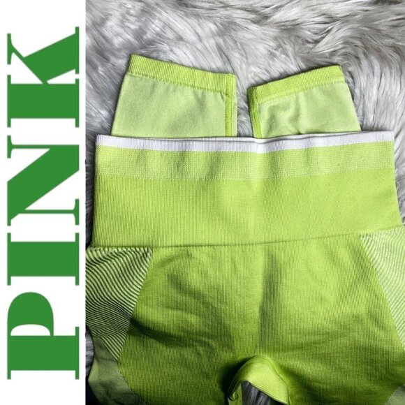PINK VICTORIA’S SECRET Cool & Comfy Neon Yellow Green Leggings, Size Small - Picture 6 of 9